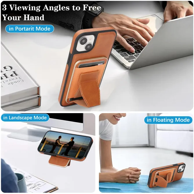Coque iPhone 15 magnétique porte-cartes détachable avec support
