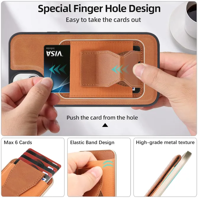 Coque iPhone 15 magnétique porte-cartes détachable avec support