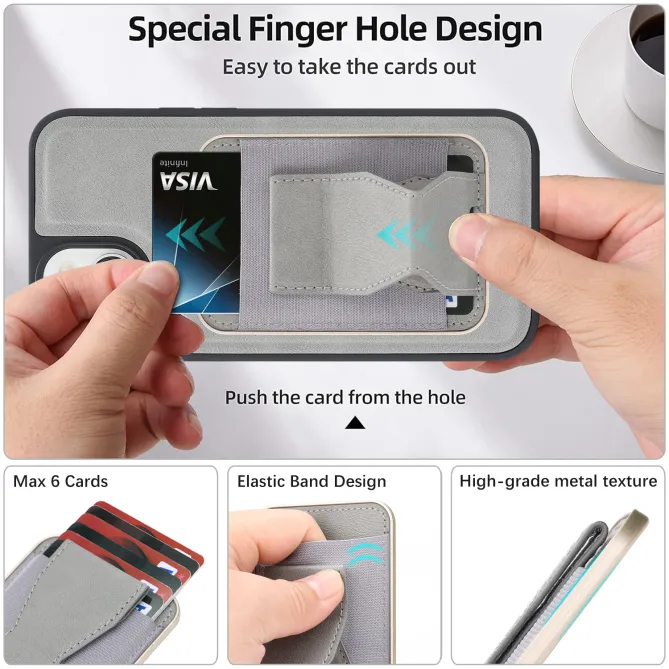 Coque iPhone 15 magnétique porte-cartes détachable avec support
