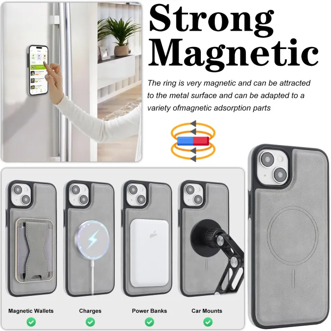 Coque iPhone 15 magnétique porte-cartes détachable avec support