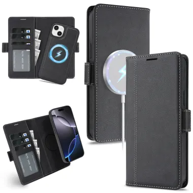 Étui iPhone 15 portefeuille détachable magnétique