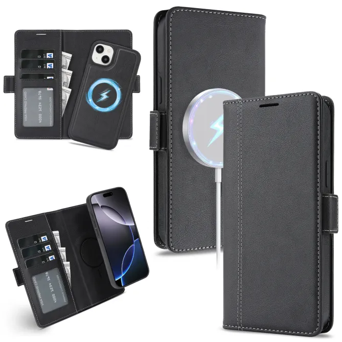 Étui iPhone 15 portefeuille détachable magnétique