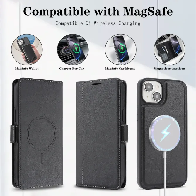Étui iPhone 15 portefeuille détachable magnétique