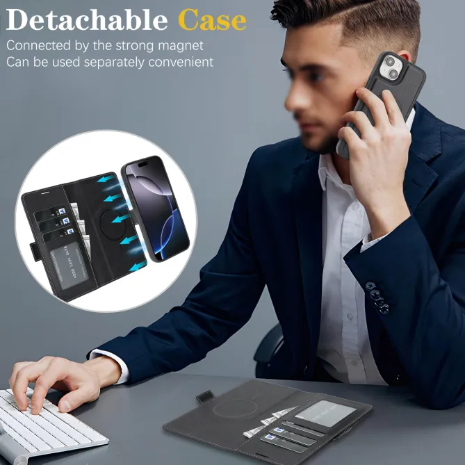 Étui iPhone 15 portefeuille détachable magnétique
