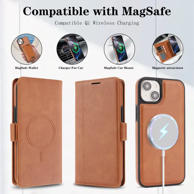 Étui iPhone 15 portefeuille détachable magnétique
