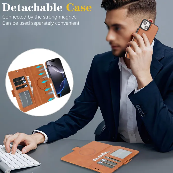 Étui iPhone 15 portefeuille détachable magnétique
