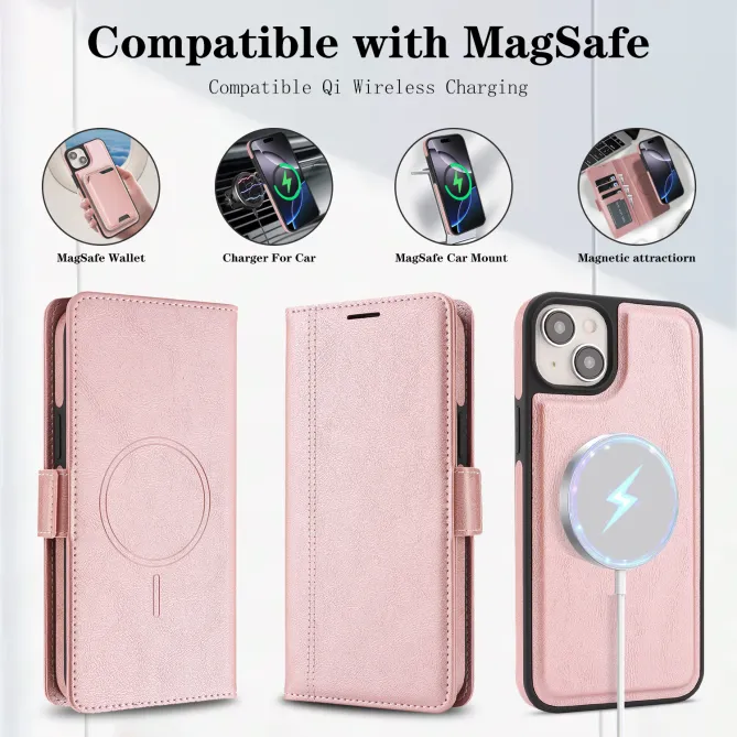 Étui iPhone 15 portefeuille détachable magnétique