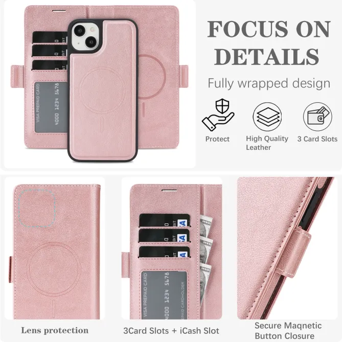 Étui iPhone 15 portefeuille détachable magnétique