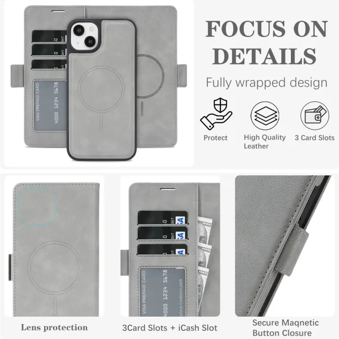 Étui iPhone 15 portefeuille détachable magnétique