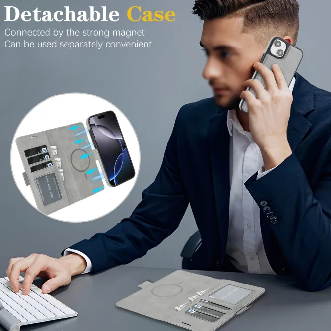 Étui iPhone 15 portefeuille détachable magnétique