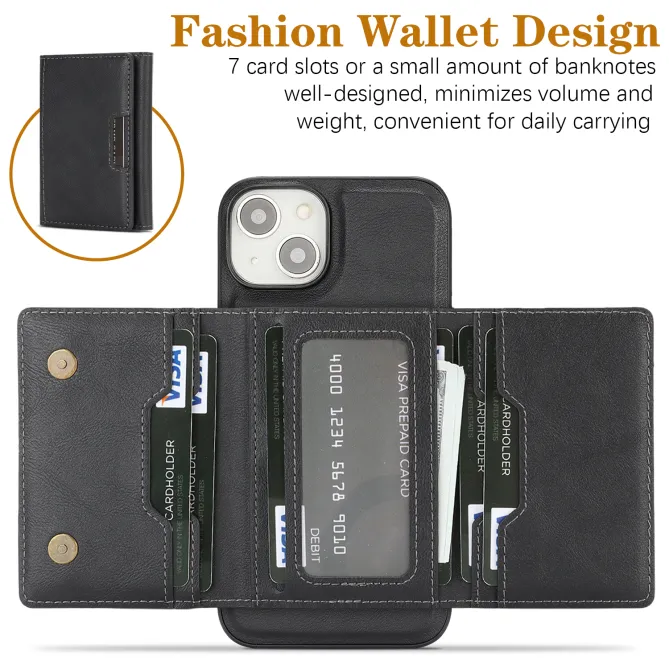 Coque iPhone 15 porte-cartes magnétique pliable avec support