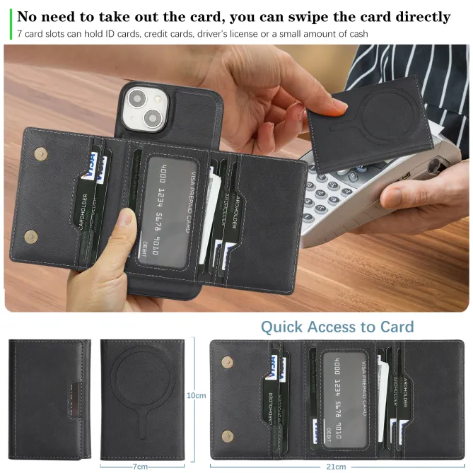 Coque iPhone 15 porte-cartes magnétique pliable avec support