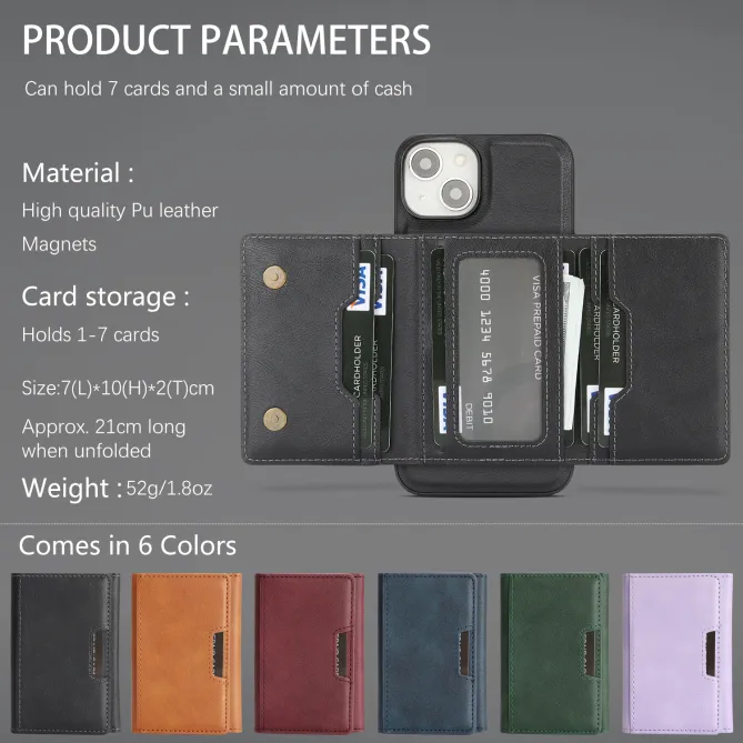 Coque iPhone 15 porte-cartes magnétique pliable avec support