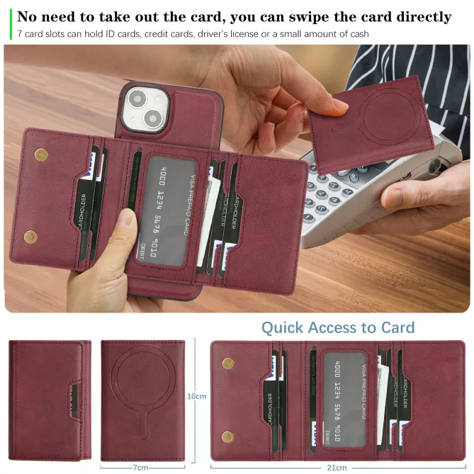 Coque iPhone 15 porte-cartes magnétique pliable avec support