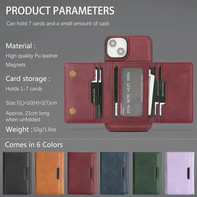 Coque iPhone 15 porte-cartes magnétique pliable avec support