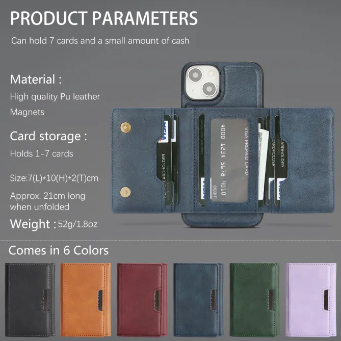 Coque iPhone 15 porte-cartes magnétique pliable avec support