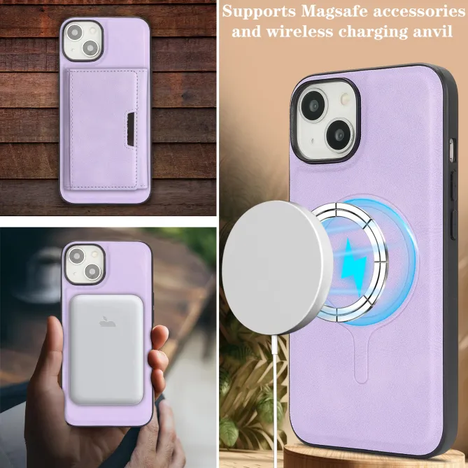 Coque iPhone 15 porte-cartes magnétique pliable avec support