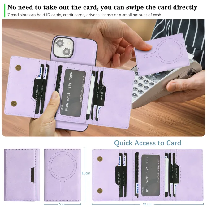 Coque iPhone 15 porte-cartes magnétique pliable avec support