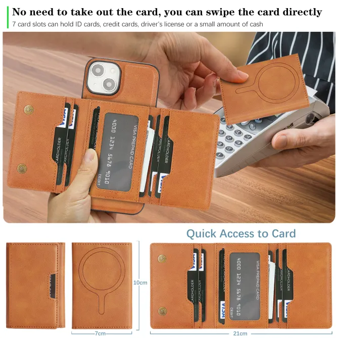 Coque iPhone 15 porte-cartes magnétique pliable avec support