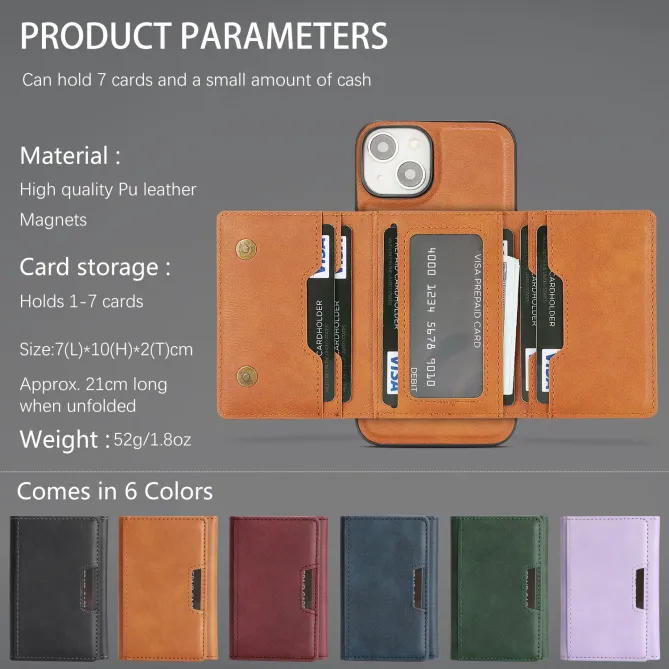 Coque iPhone 15 porte-cartes magnétique pliable avec support