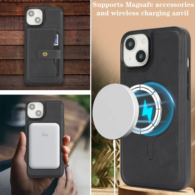 Coque iPhone 15 porte-cartes magnétique détachable avec support