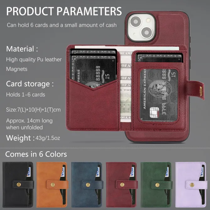Coque iPhone 15 porte-cartes magnétique détachable avec support