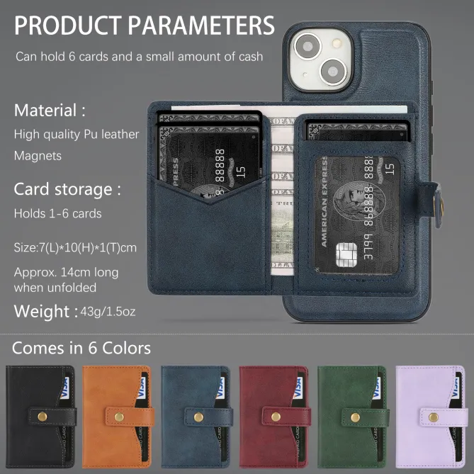 Coque iPhone 15 porte-cartes magnétique détachable avec support