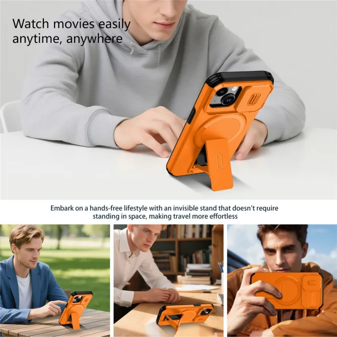 Coque iPhone 15 antichoc béquille cache caméra magnétique