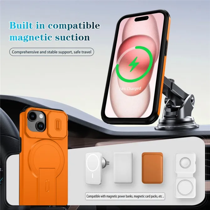 Coque iPhone 15 antichoc béquille cache caméra magnétique