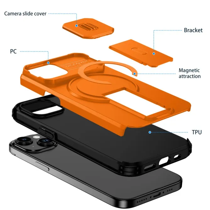 Coque iPhone 15 antichoc béquille cache caméra magnétique