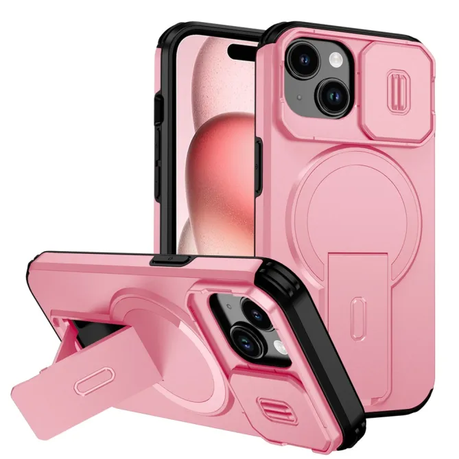 Coque iPhone 15 antichoc béquille cache caméra magnétique