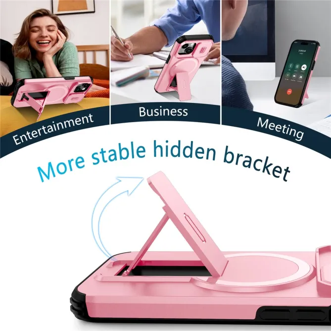 Coque iPhone 15 antichoc béquille cache caméra magnétique