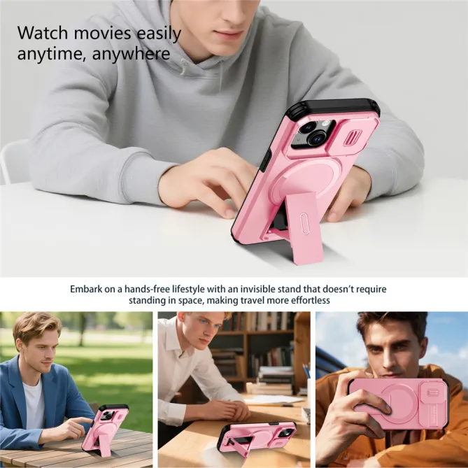 Coque iPhone 15 antichoc béquille cache caméra magnétique