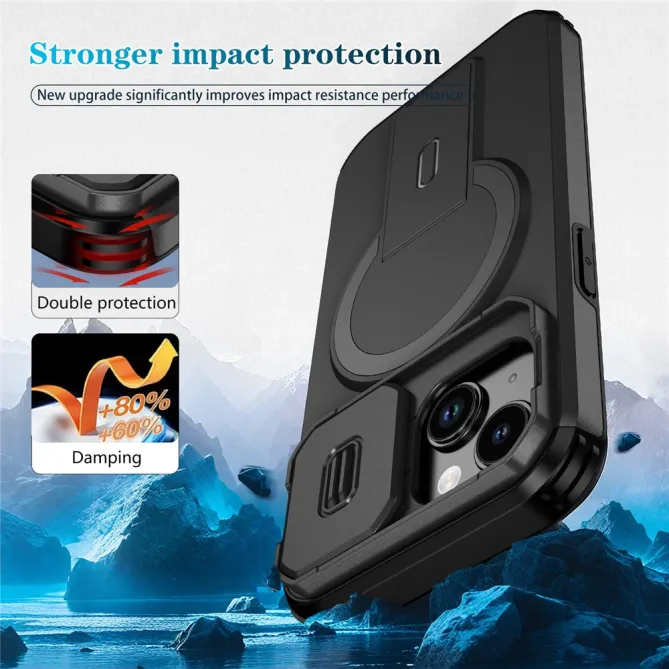 Coque iPhone 15 antichoc béquille cache caméra magnétique
