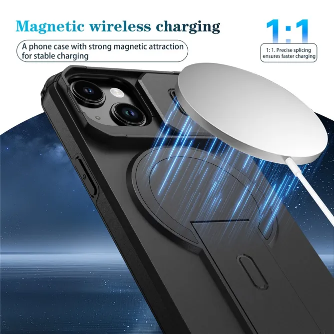 Coque iPhone 15 antichoc béquille cache caméra magnétique