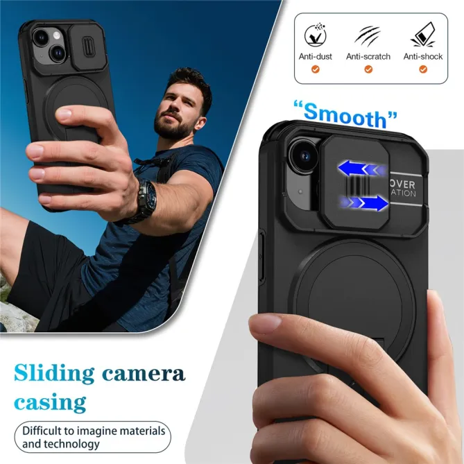 Coque iPhone 15 antichoc béquille cache caméra magnétique