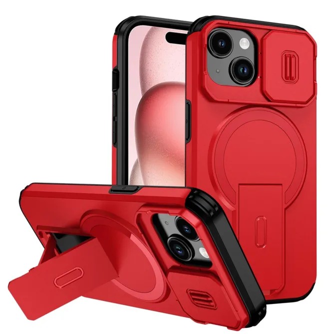 Coque iPhone 15 antichoc béquille cache caméra magnétique