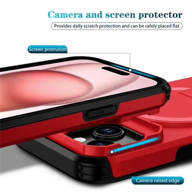 Coque iPhone 15 antichoc béquille cache caméra magnétique