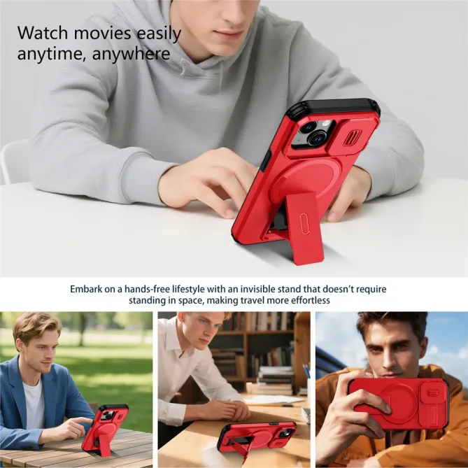 Coque iPhone 15 antichoc béquille cache caméra magnétique