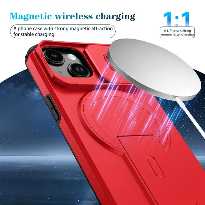 Coque iPhone 15 antichoc béquille cache caméra magnétique