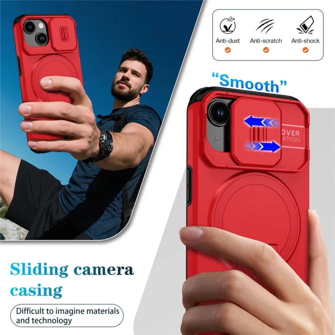 Coque iPhone 15 antichoc béquille cache caméra magnétique