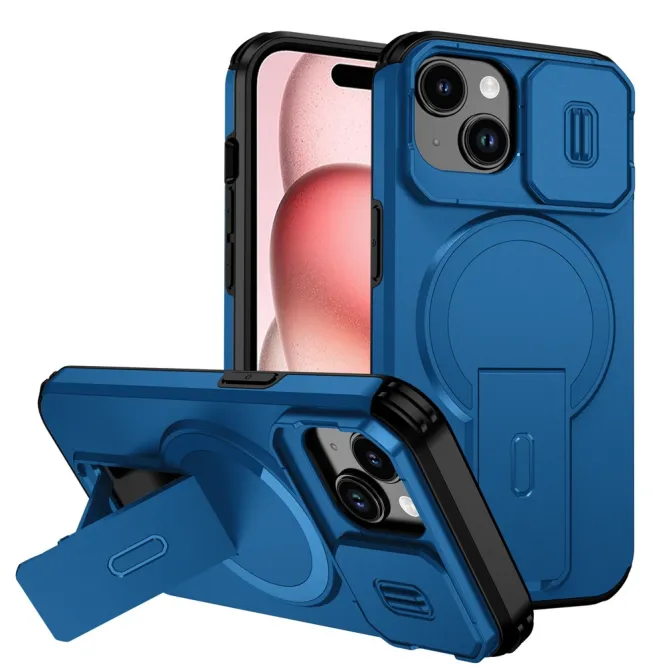 Coque iPhone 15 antichoc béquille cache caméra magnétique