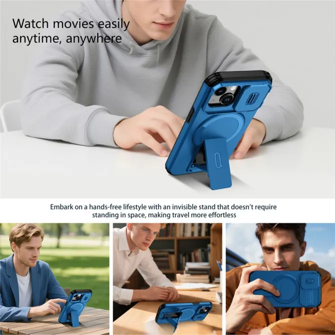 Coque iPhone 15 antichoc béquille cache caméra magnétique