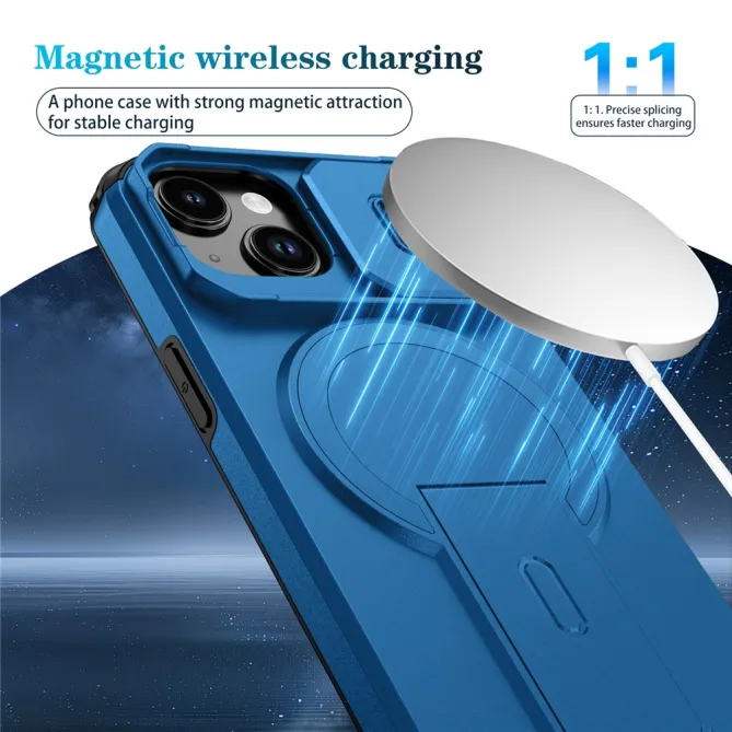 Coque iPhone 15 antichoc béquille cache caméra magnétique