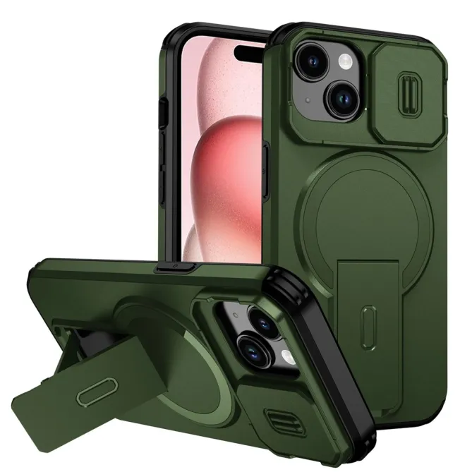 Coque iPhone 15 antichoc béquille cache caméra magnétique
