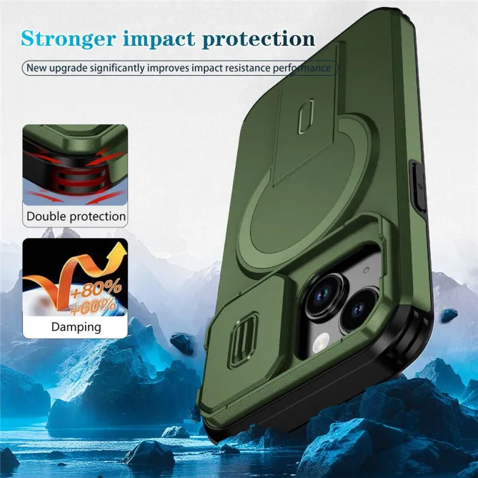 Coque iPhone 15 antichoc béquille cache caméra magnétique