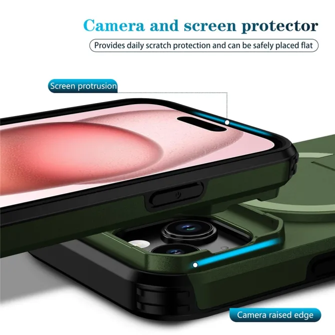 Coque iPhone 15 antichoc béquille cache caméra magnétique