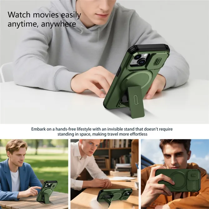 Coque iPhone 15 antichoc béquille cache caméra magnétique