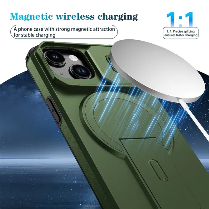Coque iPhone 15 antichoc béquille cache caméra magnétique