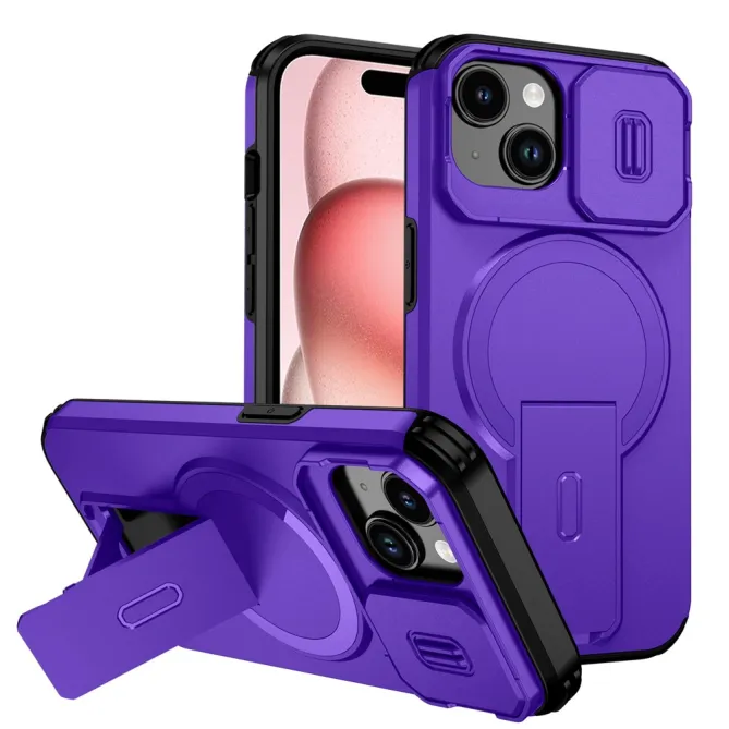Coque iPhone 15 antichoc béquille cache caméra magnétique
